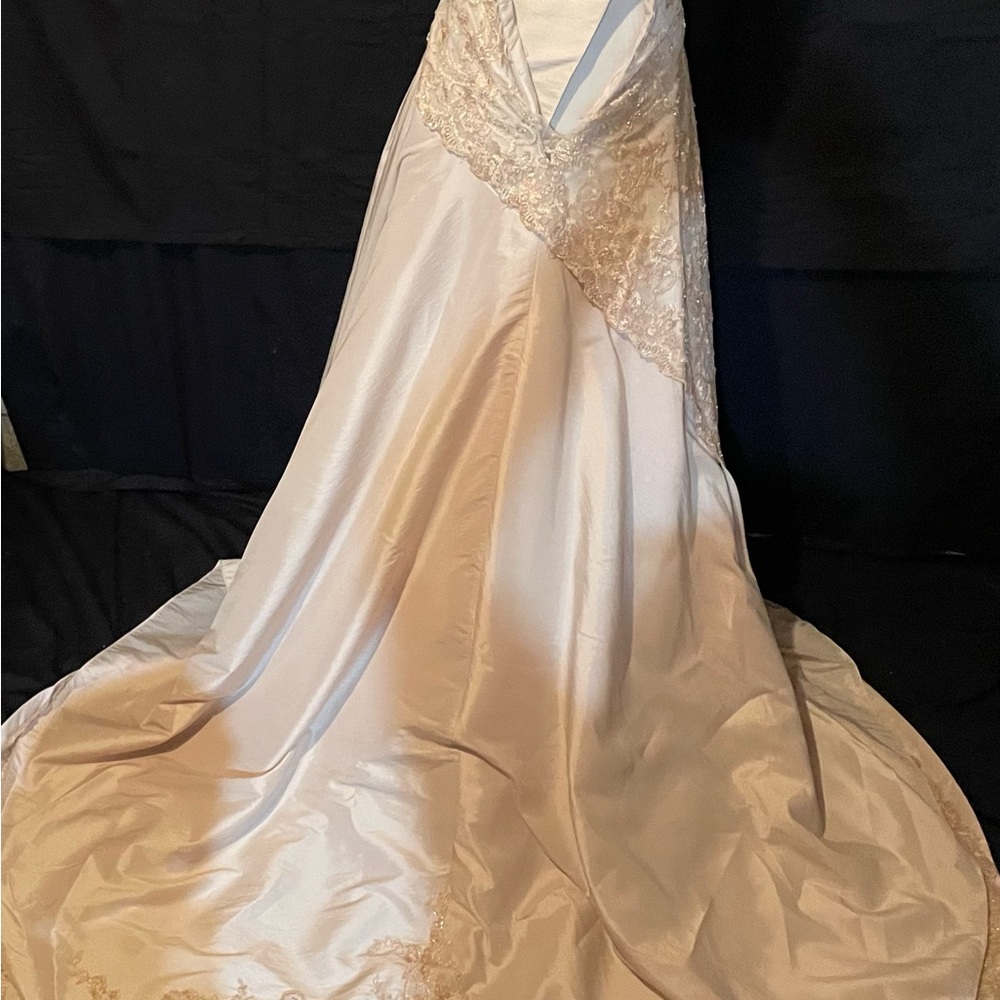 Designer Gold Asymmetrical Strapless Bridal Gown Couture Maggie Sottera 8 NEW - Picture 6 of 13